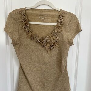 INC International Concepts Brown Short Sleeve Top with Floral Detail